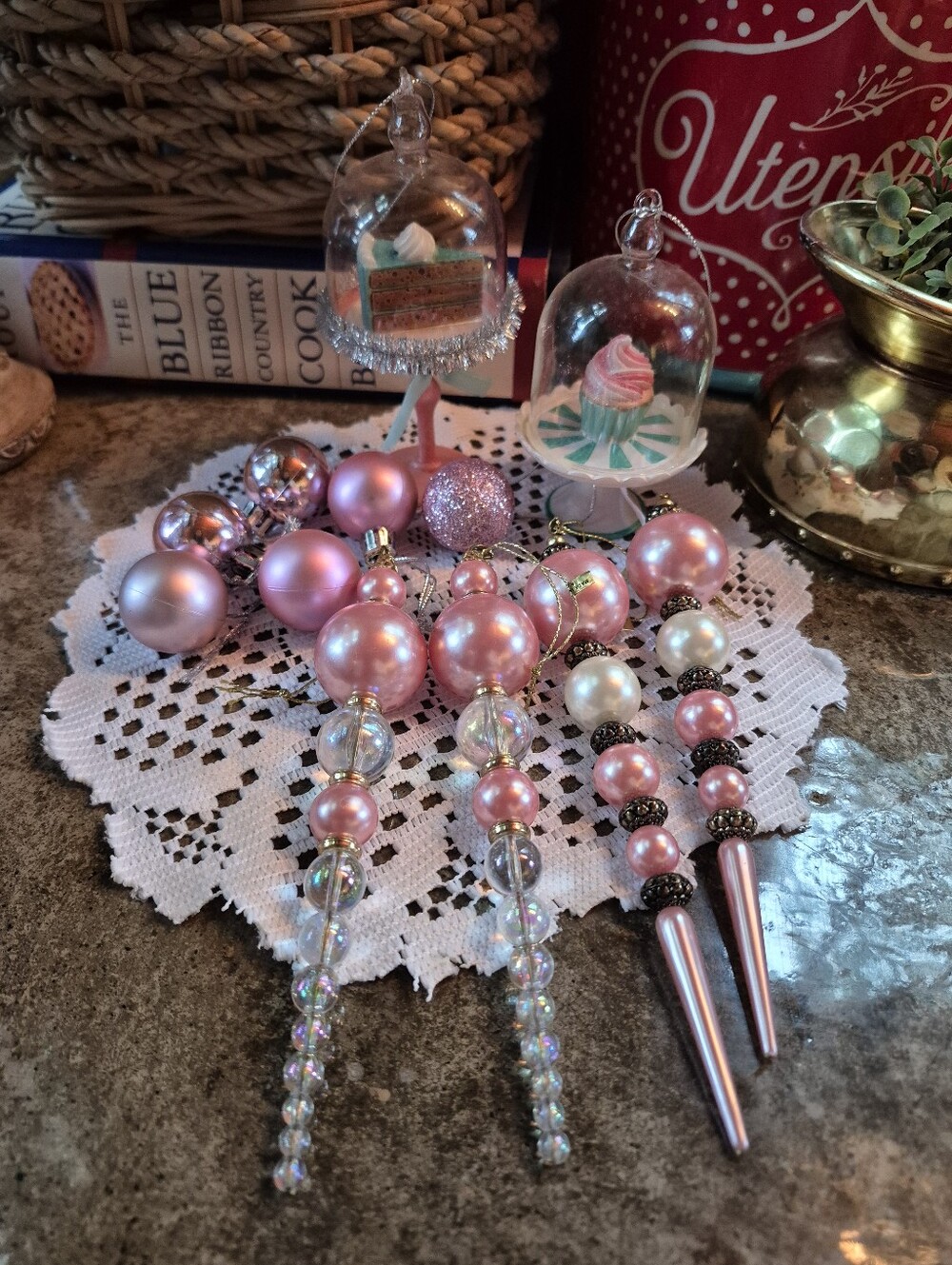❤️🔥 12pc. Pink Bead, Ball, Cupcake Ornaments Bundle